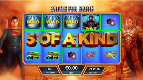 Superman Man of Steel Big Bonus Slots Nam-Ek wins the battle and triggers a pair of winning paylines both of which are Five of a Kind.