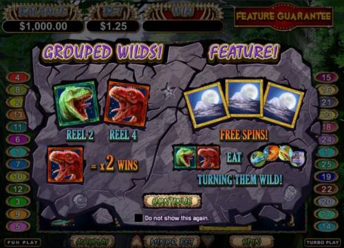 Megasaur Big Bonus Slots grouped wilds and bonus feature