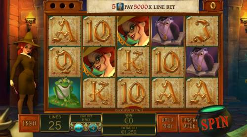 Miss Fortune Big Bonus Slots Main game board featuring five reels and 25 paylines with a $250,000 max payout