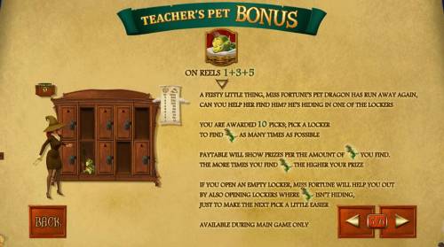 Miss Fortune Big Bonus Slots Teachers Pet Bonus Game Rules