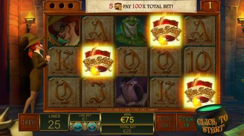 Miss Fortune Big Bonus Slots Three scatters triggers the free games feature and pays 75.00