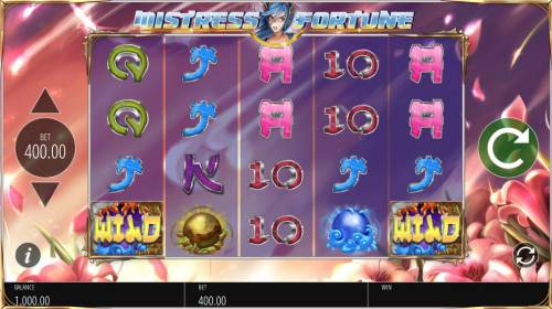 Mistress of Fortune Big Bonus Slots Main game board featuring five reels and 40 paylines with a $5,000 max payout.
