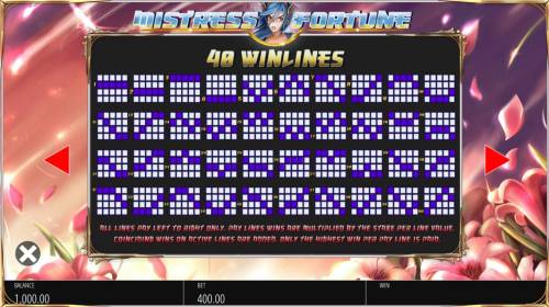 Mistress of Fortune Big Bonus Slots Win Lines 1-40