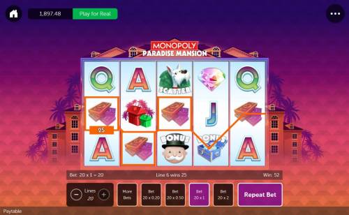 Monopoly Paradise Mansion Big Bonus Slots A pair of wiining paylines