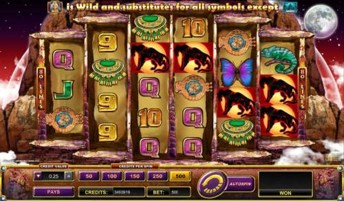 Moon Temple Big Bonus Slots Main game board featuring six reels and 80 paylines with a 80,000x max payout
