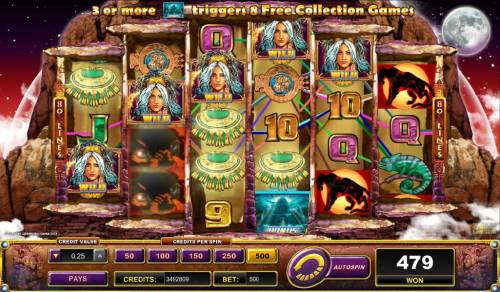 Moon Temple Big Bonus Slots multiple winning paylines triggered by Druidess wild symbols