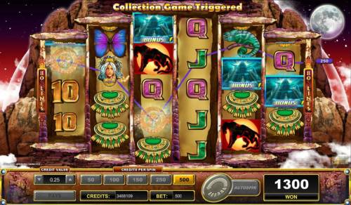Moon Temple Big Bonus Slots Three scattered bonus symbols triggers bonus feature.