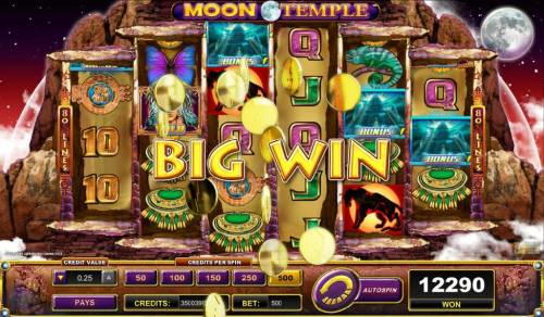 Moon Temple Big Bonus Slots Big Win, 12,290 credits paid out for the bonus feature