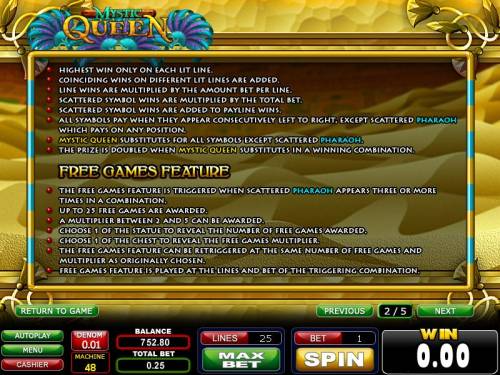 Mystic Queen Big Bonus Slots slot game rules