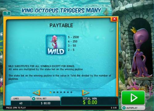 Octopus Kingdom Big Bonus Slots Wild symbol paytable