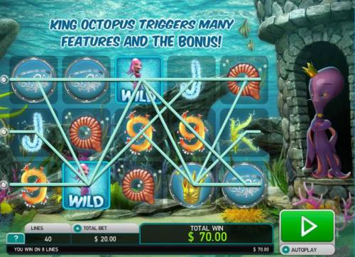 Octopus Kingdom Big Bonus Slots Multiple winning paylines triggers a big win!