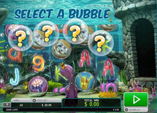 Octopus Kingdom Big Bonus Slots King Octopus came out of his cave. Slect a buble to reveal a prize.