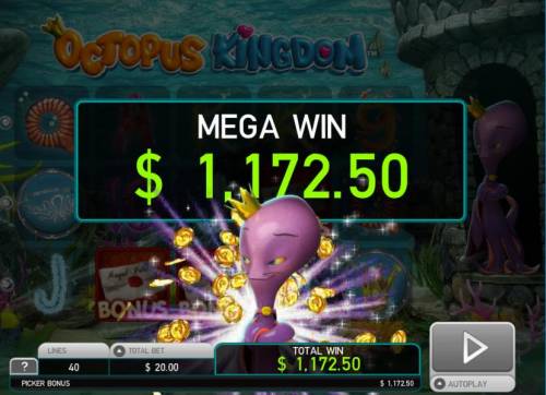 Octopus Kingdom Big Bonus Slots The Royal Ball Bonus feature pays out a total of $1, 172.50 for a mega win!