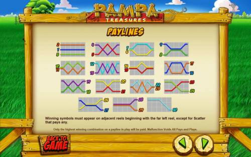 Pampa Treasures Big Bonus Slots Payline diagrams