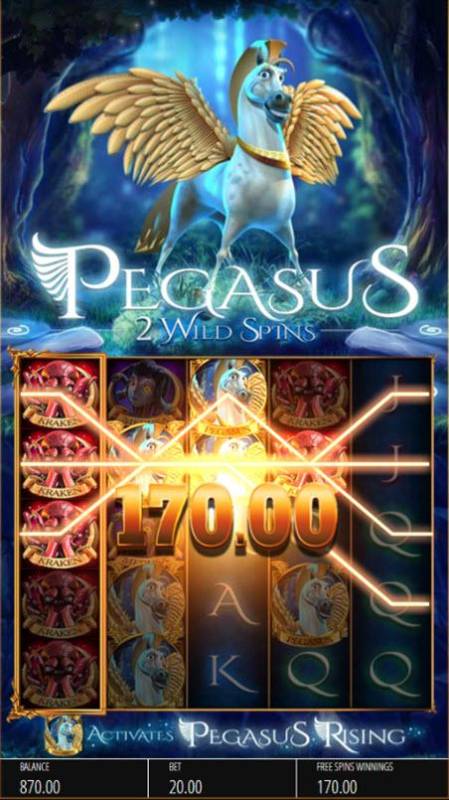 Pegasus Rising Big Bonus Slots Wild Spin triggers a 170 credit jackpot
