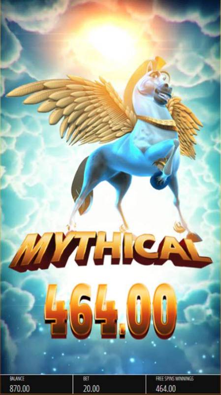 Pegasus Rising Big Bonus Slots Wild Spins feature leads to a 464 credit payout