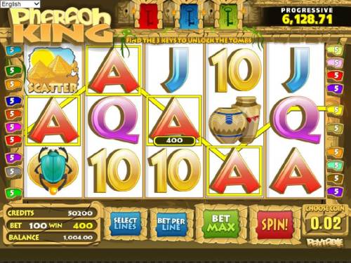 Pharaoh King Big Bonus Slots four of a kind triggers a 400 coin jackpot