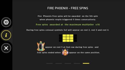 Phoenix Big Bonus Slots Free Spins will be awarded on the 5th spin when phoenix respin triggered 4 times consecutively.