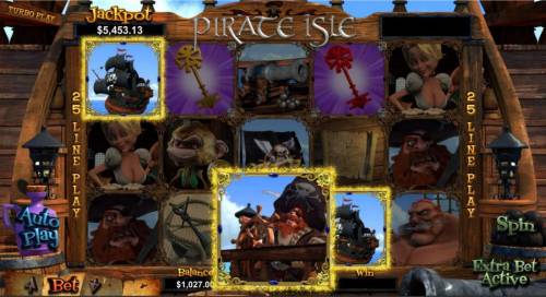 Pirate Isle Big Bonus Slots Three galleon symbols triggers the Broadside Feature.