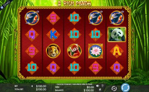 Rich Panda Big Bonus Slots An Asian themed main game board featuring five reels and 1024 winning combinations with a $2,000 max payout