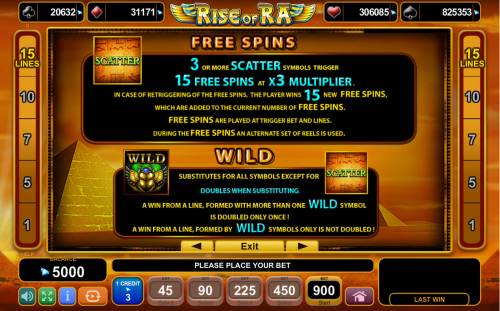 Rise of Ra Big Bonus Slots Wild and Scatter Symbol Rules