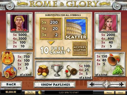 Rome & Glory Big Bonus Slots Slot game symbols paytable