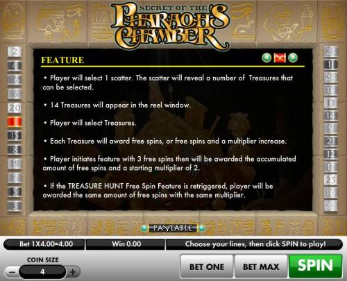 Secret of the Pharaoh's Chamber Big Bonus Slots Treasure Hunt Free Spin Rules