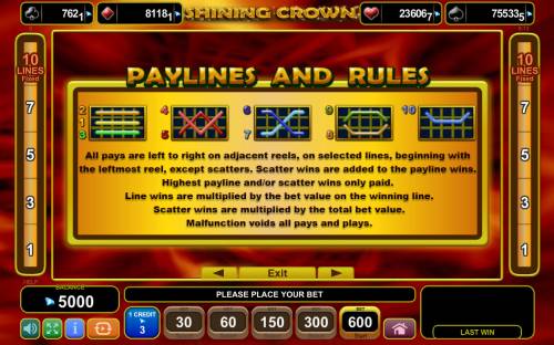 Shining Crown Big Bonus Slots Paylines 1-10