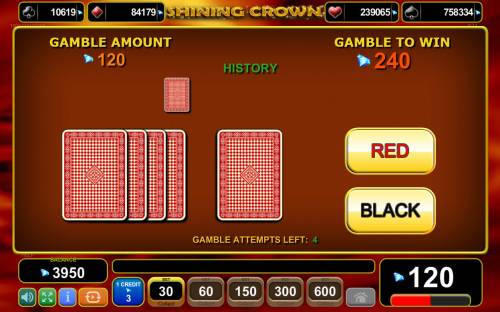 Shining Crown Big Bonus Slots Red or Black Gamble feature