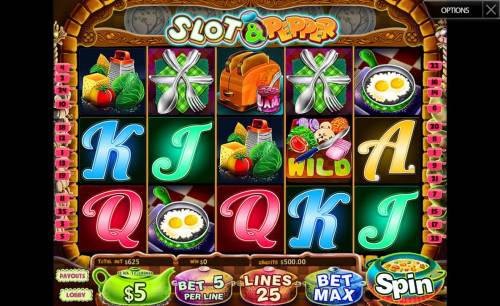 Slot & Pepper Big Bonus Slots Main game board featuring five reels and 25 paylines with a $125,000 max payout.