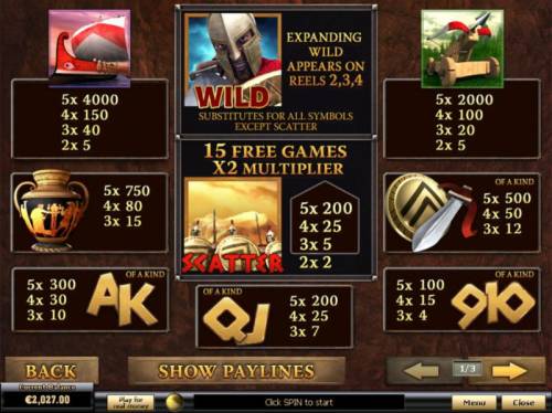 Sparta Big Bonus Slots Scatter, Wild, Free Games and slot game symbols paytable