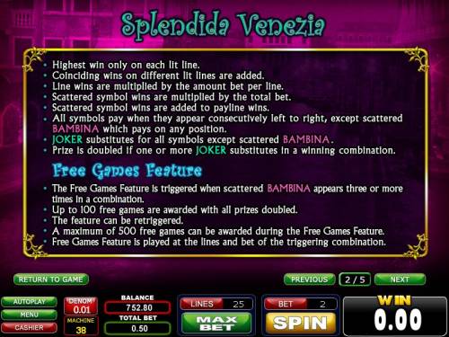 Splendida Venezia Big Bonus Slots slot game rules