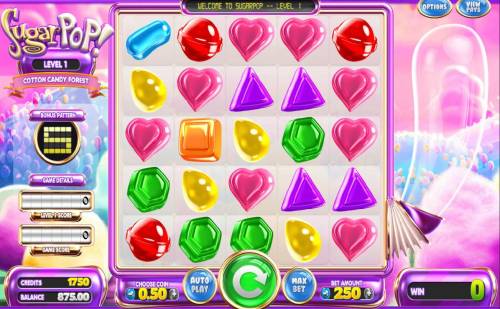 Sugar Pop! Big Bonus Slots Main game board featuring five reels and 243 ways to win.