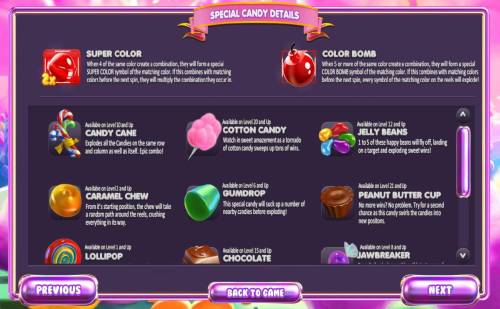 Sugar Pop! Big Bonus Slots Special Candy Details