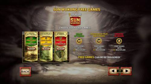 Sun Wukong Big Bonus Slots Three or more Sun Wukong logos triggers the Free Games feture - Choose from three different free games features to play.