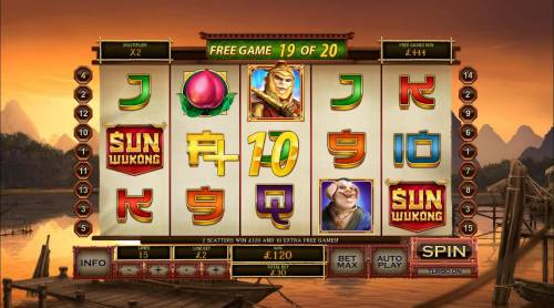 Sun Wukong Big Bonus Slots Landing two scatter symbols will trigger and additional 10 free games.