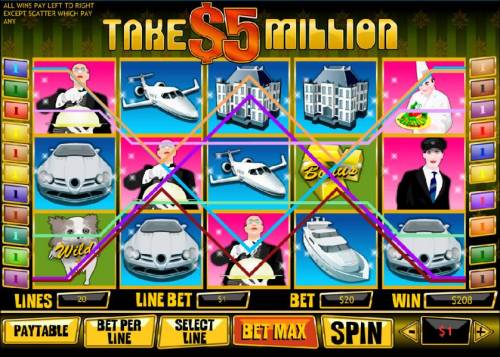 Take $5 Million Big Bonus Slots Multiple winning paylines triggers a $208 big win
