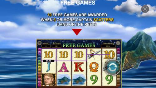 The Discovery Big Bonus Slots 10 free games are awarded when 3 or more captain scatters land on the reels.
