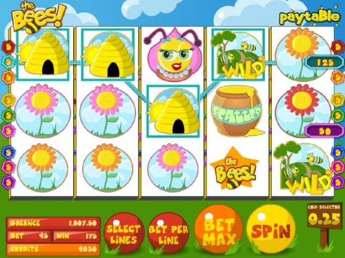The Bees Big Bonus Slots a pair of winning paylines triggers a 175 coin jackpot