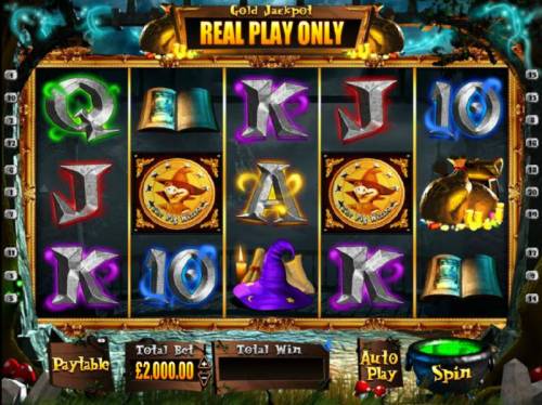 The Pig Wizard Big Bonus Slots Main game board featuring five reels and 20 paylines with a $2,000,000.00 max payout