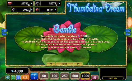 Thumbelina's Dream Big Bonus Slots Gamble Feature Rules