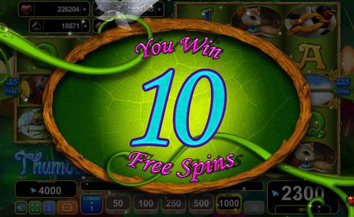 Thumbelina's Dream Big Bonus Slots 10 free spins awarded.