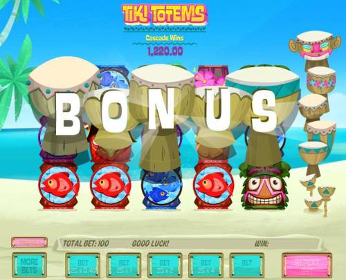 Tiki Totems Big Bonus Slots Bonus feature triggered.
