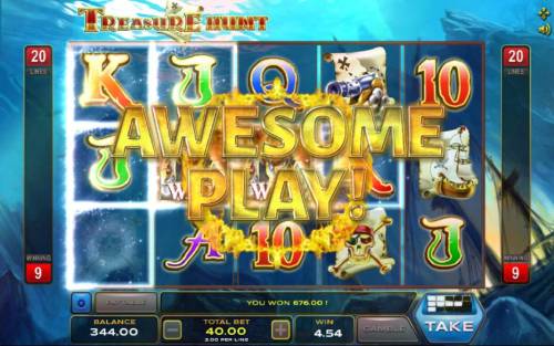 Treasure Hunt Big Bonus Slots Multiple winning paylines triggers a 676.00 big win!
