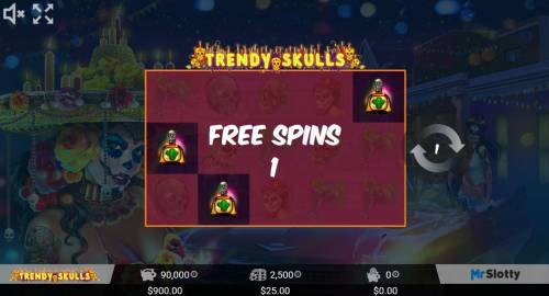 Trendy Skulls Big Bonus Slots Free Spins triggered by 3 or more scatter symbols