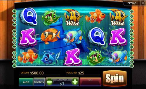 Tropical Aquarium Big Bonus Slots Main game board featuring five reels and 25 paylines with a $4,000 max payout.