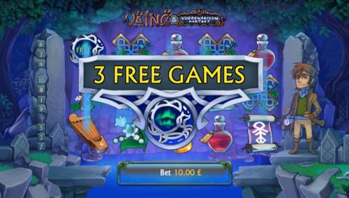 Vaino & Vuorenpeikon Aarteet Big Bonus Slots Three free spins scatter symbols awards 3 free games.