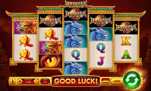 Wild Qilin Big Bonus Slots Main game board featuring five reels and 720 ways to win  with a $250,000 max payout.
