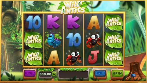 Wild Antics Big Bonus Slots Main game board featuring five reels and 20 paylines with a $12,500.00 max payout