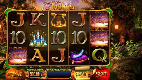 Wish Upon a Jackpot Big Bonus Slots Main game board featuring five reels and 20 paylines with a $25,000.00 max payout